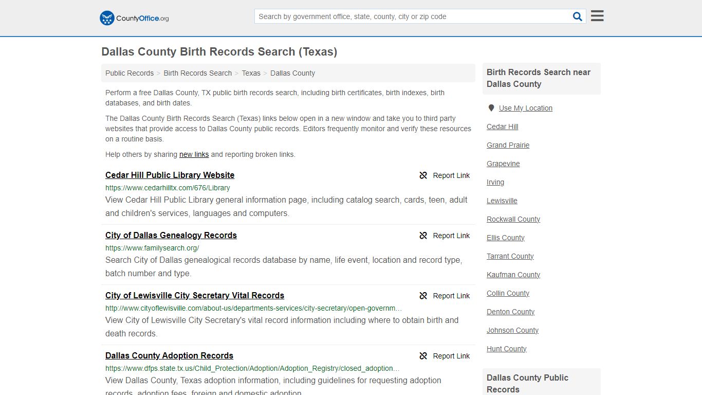 Dallas County Birth Records Search (Texas) - County Office