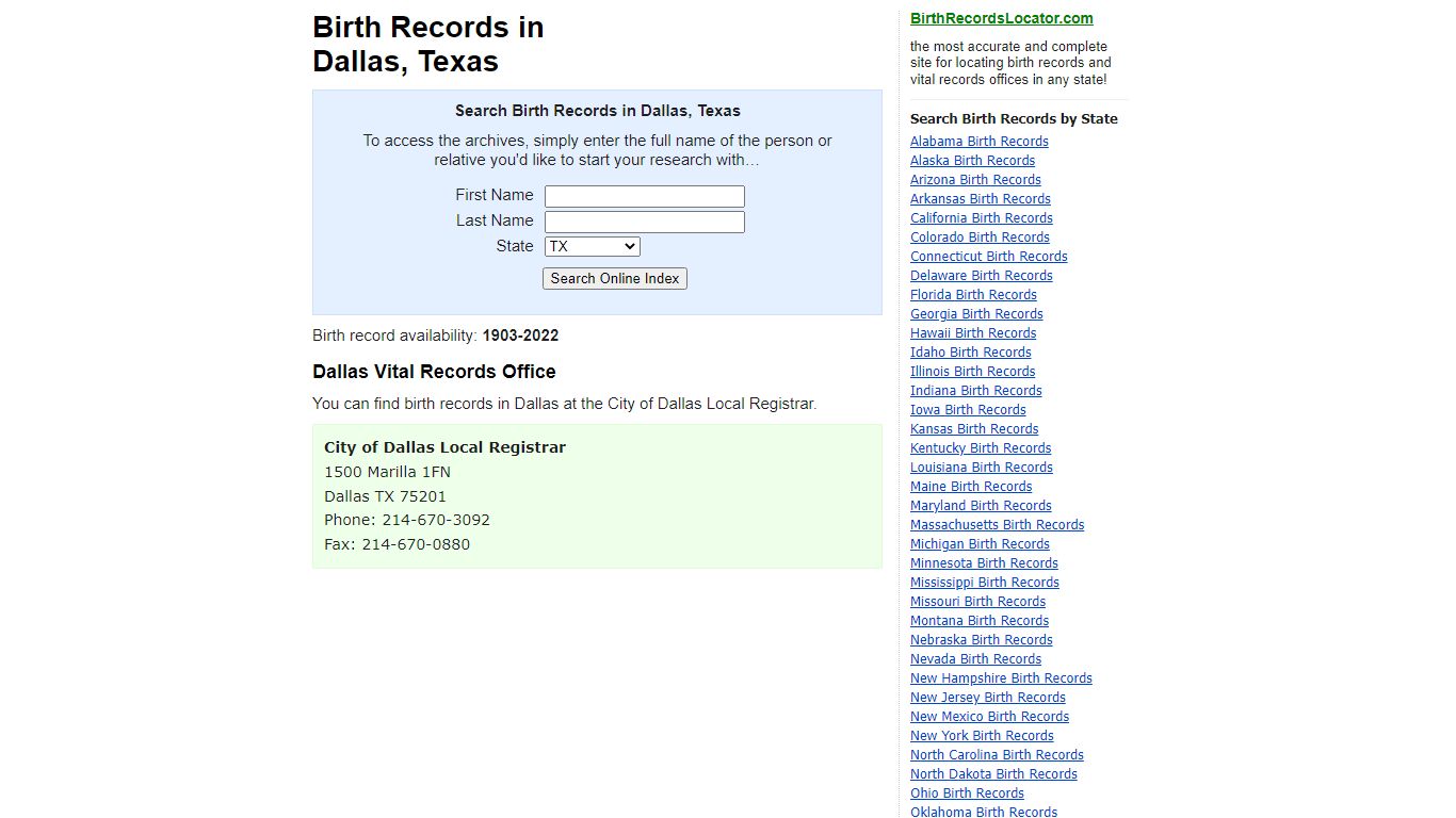 Birth Records in Dallas, Texas